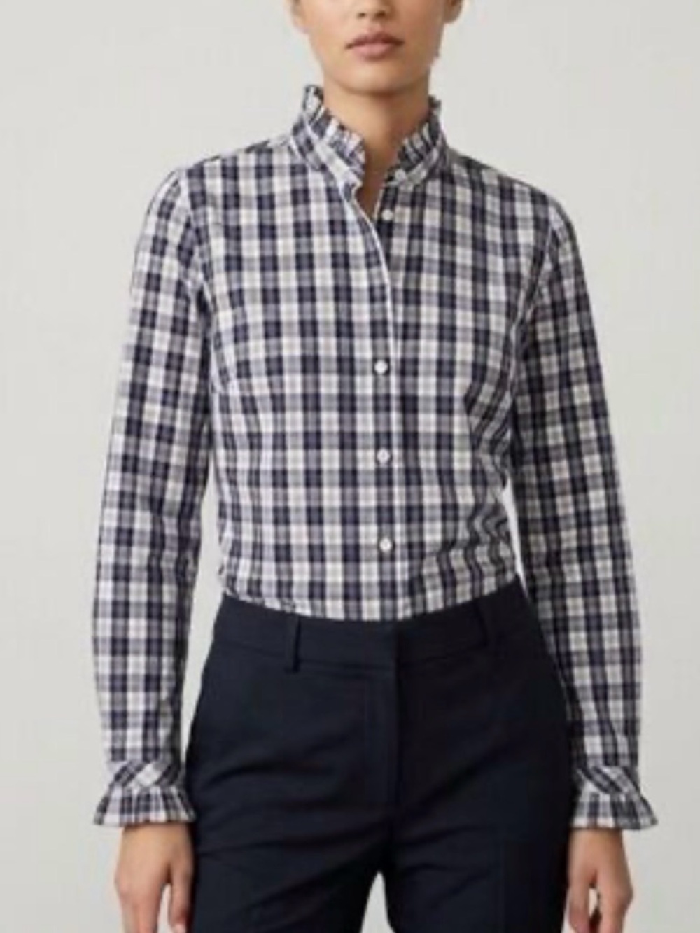 J. Crew Factory Black and White Plaid Cotton Button-Down Shirt